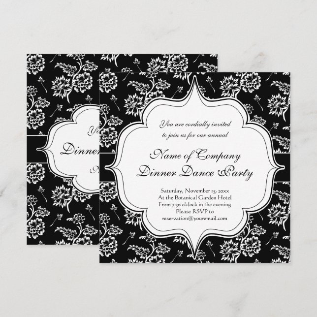 Invitation Soirée élégante de dîner dansant en tenue de soiré (Devant / Derrière)