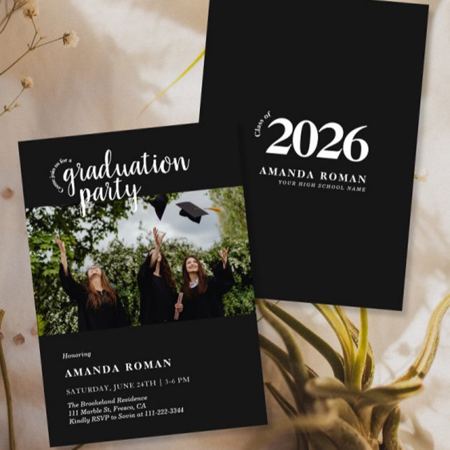 Invitation Soirée élégante de graduation de script avec photo (Créateur téléchargé)