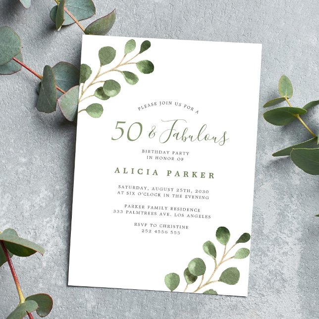 Invitation Soirée élégante eucalyptus à 50e anniversaire (Créateur téléchargé)