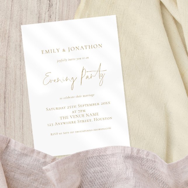 Invitation Soirée élégante Mariage de Script Gold (For your evening guests, an elegant design with gold script available digitally or printed.)