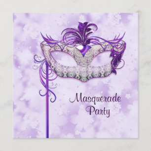Invitation Soirée élégante masquée argent et violet