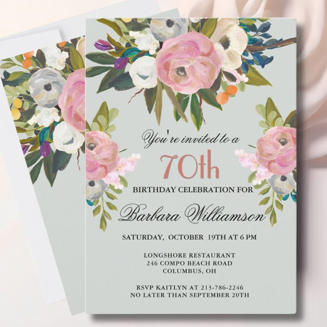 Invitation Soirée élégante peinte à la main florale 70e anniv (Créateur téléchargé)