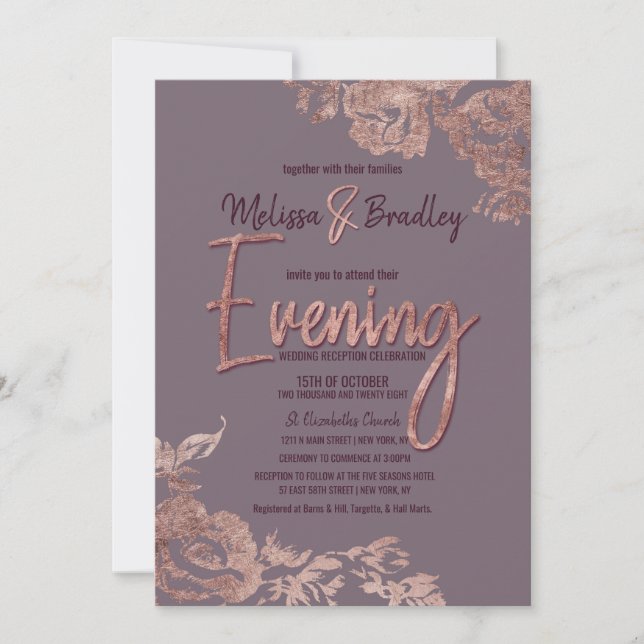 Invitation Soirée élégante Rose Gold Floral Purple Mauve (Devant)