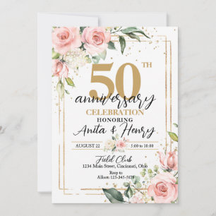 Invitation Soirée élégante rose Roses 50e Anniversaire