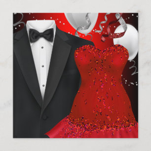 Invitation Soirée élégante Tuxedo et Robe Rouge