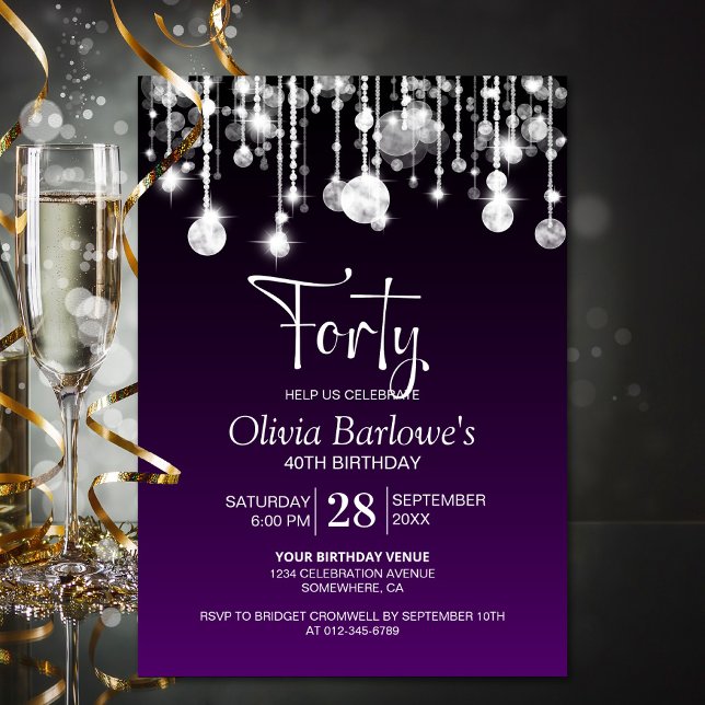 Invitation Soirée élégante violet 40e anniversaire (Créateur téléchargé)