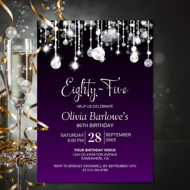 Invitation Soirée élégante violet 85e anniversaire (Créateur téléchargé)