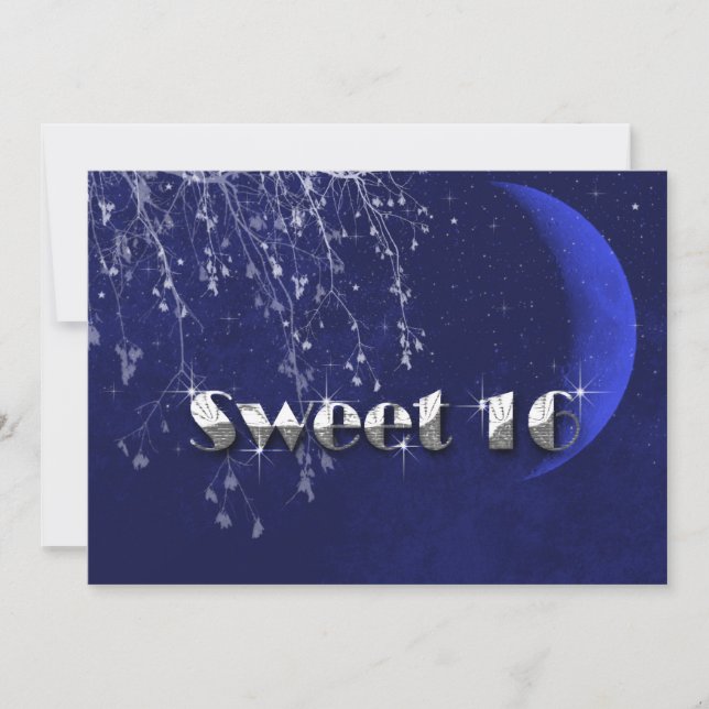 Invitation Soirée enchantée, Lune et étoiles, Sweet sixteen, (Devant)