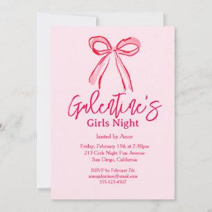 Invitation Soirée entre filles Galentine's Rose Rouge Dessiné