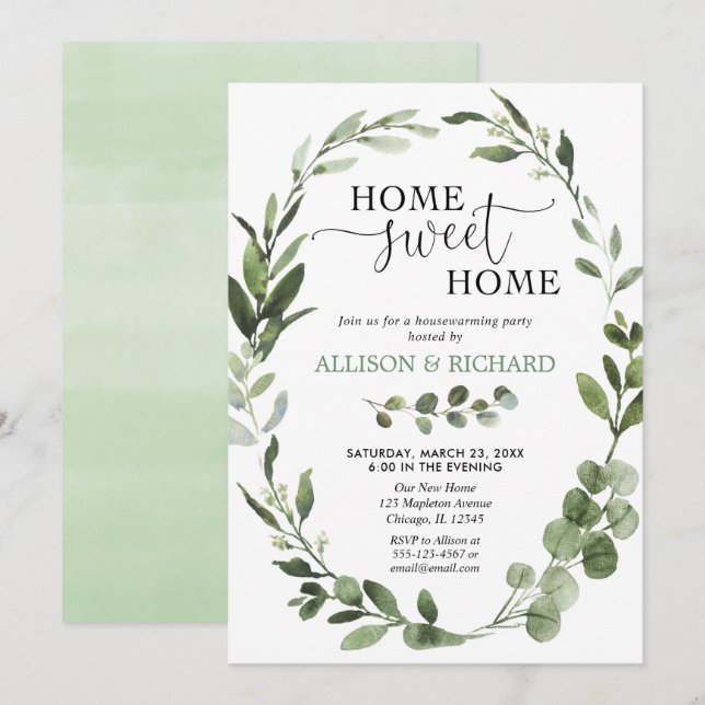 Invitation Soirée feuille verte Eucalyptus (Devant / Derrière)