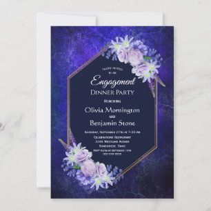 Invitation Soirée Fiançailles Blue Floral de la marine élégan