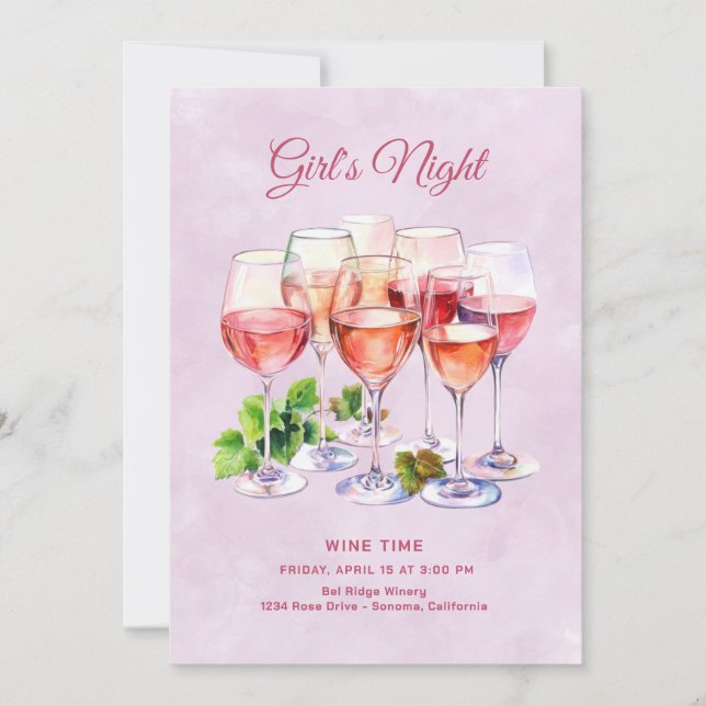 Invitation Soirée filles au vin rose  (Devant)