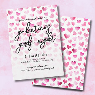 Invitation Soirée Filles Cœurs Aquarelle Galentine's Day