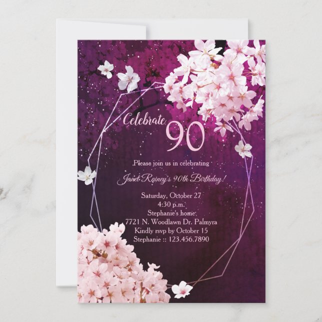 Invitation Soirée Fleur de Cerise 90e Anniversaire (Devant)