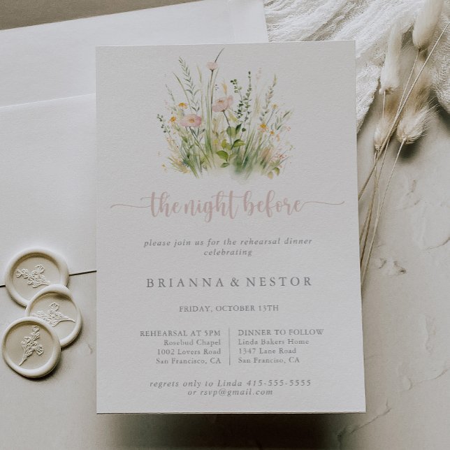 Invitation Soirée Fleur sauvage Boho Avant Le Dîner De Répéti (Créateur téléchargé)