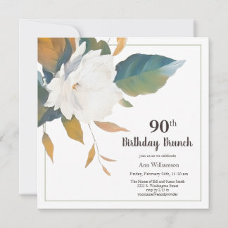 Invitation Soirée florale blanche élégante 90e anniversaire
