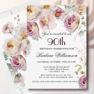 Invitation Soirée florale élégante peinte 90e anniversaire