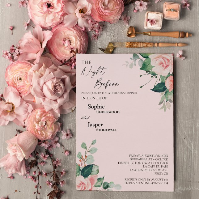 Invitation Soirée Florale Rose Vive Avant Le Dîner De Répétit (Créateur téléchargé)