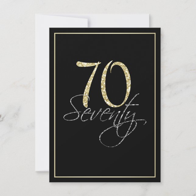 Invitation Soirée Formal Argent Noir et Or 70ème anniversaire (Devant)