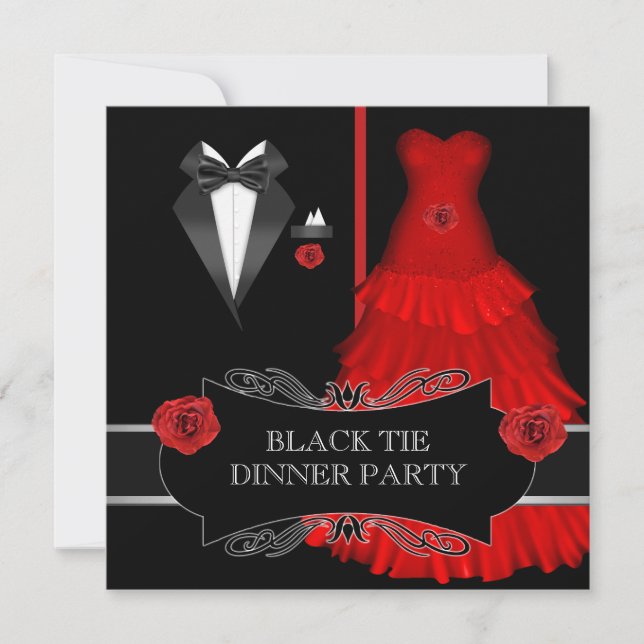 Invitation Soirée Formelle  Blanc Noir Cravate Rouge 2a (Devant)