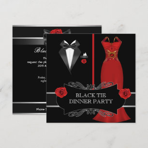 Invitation Soirée Formelle  Blanc Noir Cravate Rouge 2B