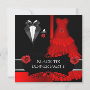 Invitation Soirée Formelle Cravate Noire Blanche Rouge