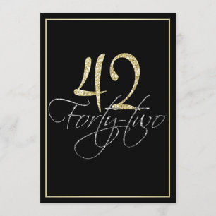 Invitation Soirée Formelle Noir et Or 42e fête d'anniversaire