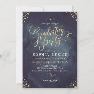Invitation Soirée glamour or calligraphie fête de fin d'étude