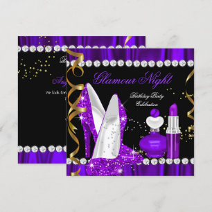 Invitation Soirée Glamour scintillante Violet Or Noir Party 3