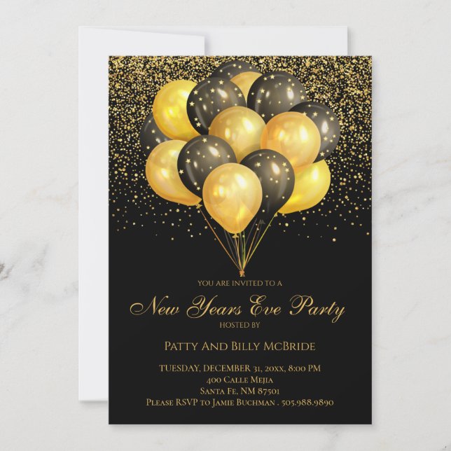 Invitation Soirée Gold & Black Nouvel An (Devant)