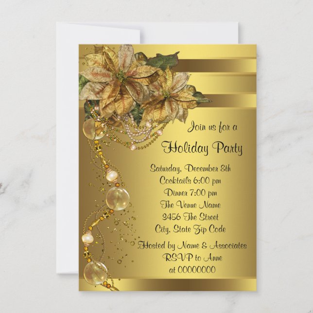 Invitation Soirée Gold Poinsettia Gold Christmas (Devant)