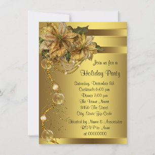 Invitation Soirée Gold Poinsettia Gold Christmas