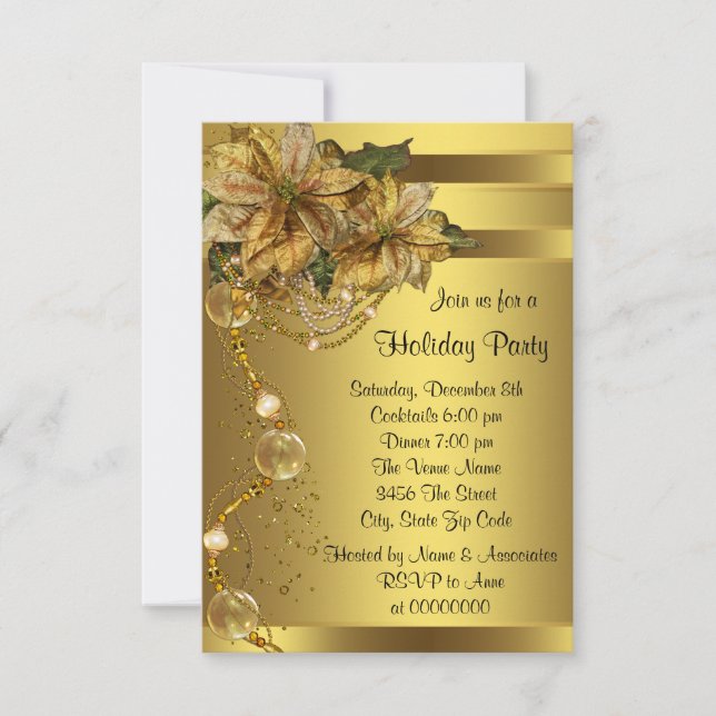 Invitation Soirée Gold Poinsettia Gold Christmas (Devant)