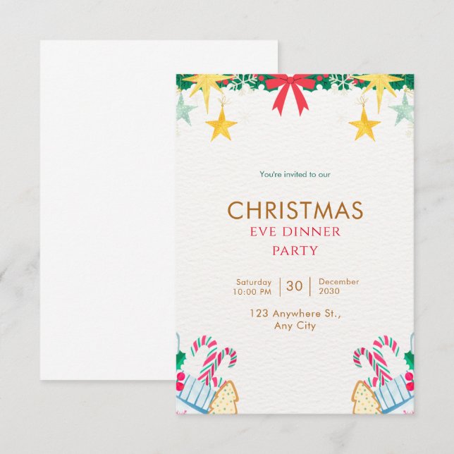 Invitation Soirée Green Simple Christmas (Devant / Derrière)