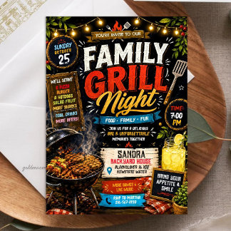 Invitation Soirée Grillade de Famille sur Ardoise Rustique -