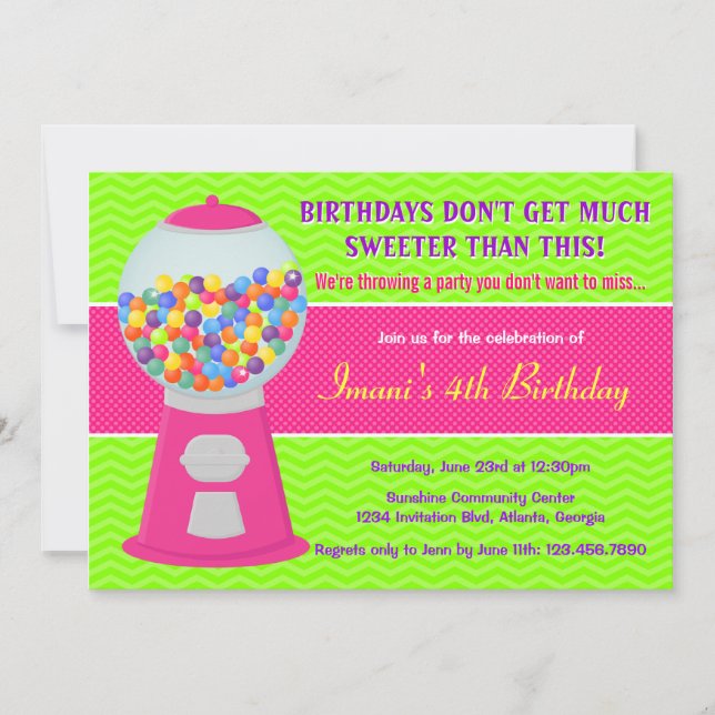 Invitation Soirée Gumball Candy Anniversaire (Devant)