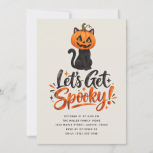 Invitation Soirée Halloween Citrouille Chat Noir Effrayant