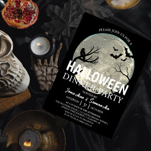 Invitation Soirée Halloween Crow & Bats sous la pleine lune
