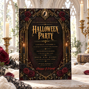 Invitation Soirée Halloween Elegant Gothique Corbeau