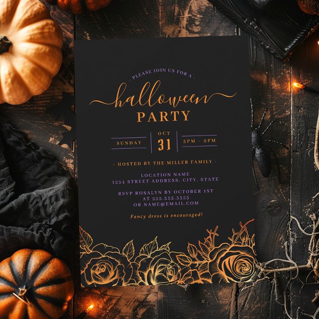 Invitation Soirée Halloween Rose Orange  (Créateur téléchargé)