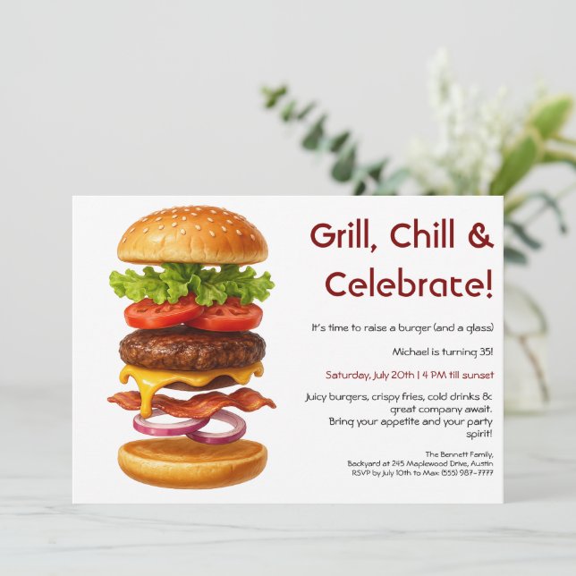 Invitation Soirée Hamburger | Fête Amusante des Burgers (Debout devant)