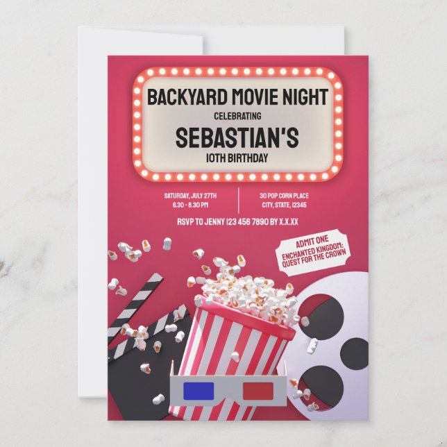 Invitation Soirée jardin de cinéma Anniversaire de enfant (Devant)
