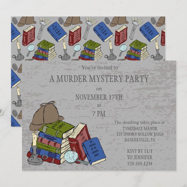 Invitation Soirée Littéraire Murder Mystery (Devant / Derrière)
