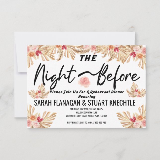 Invitation Soirée mariage Avant, Pampas Grass Boho (Devant)
