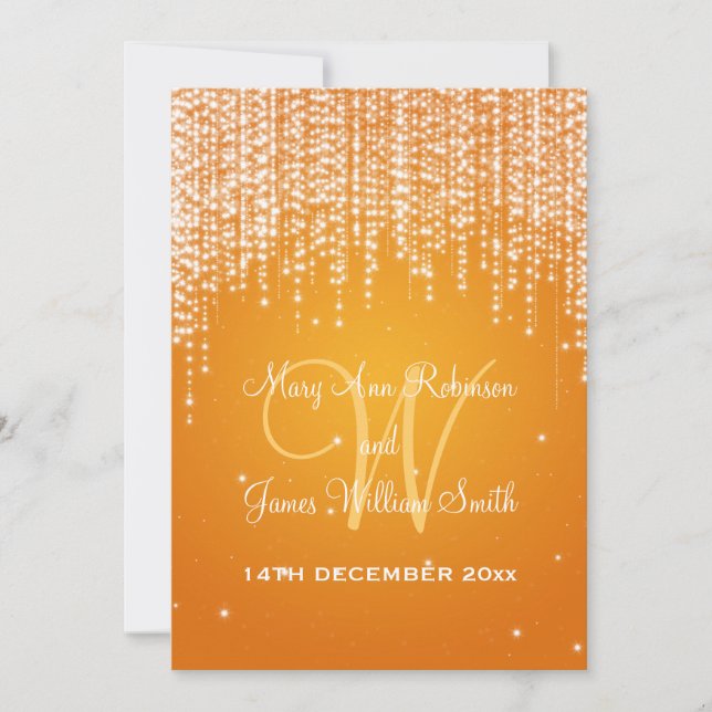 Invitation Soirée Mariage Élégante Dazzle Orange (Devant)