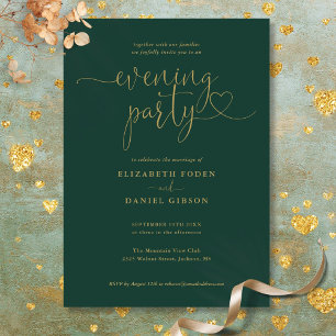 Invitation Soirée Mariage Emerald And Gold Script