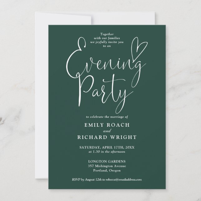 Invitation Soirée Mariage Emerald Green Script (Devant)