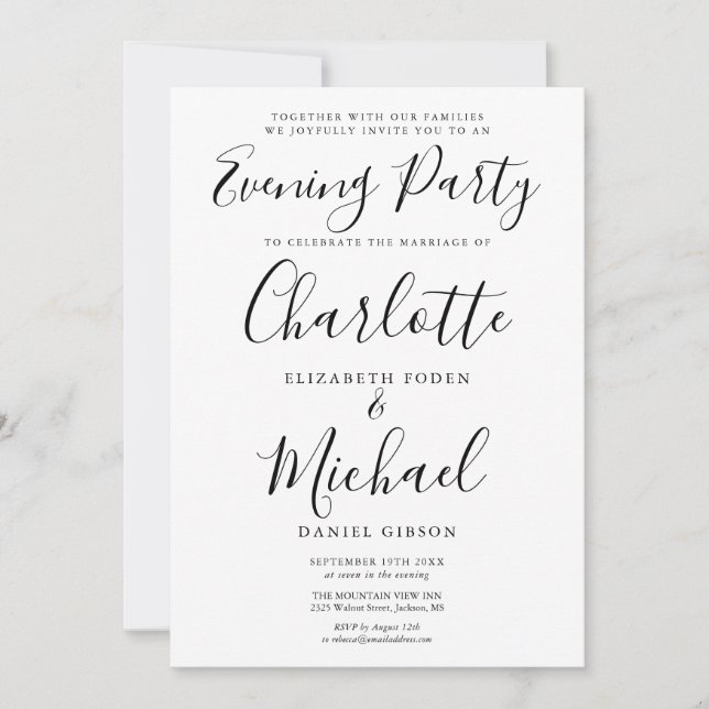 Invitation Soirée Mariage moderne et élégante (Devant)
