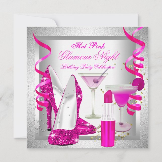 Invitation Soirée Martini parties scintillant Chaud Rose Glam (Devant)