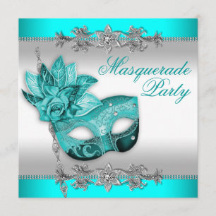 Invitation Soirée Mascarade bleu turquoise